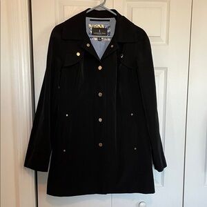 London Fog M Women's Black Raincoat Coat single breasted snap front car length
